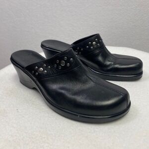 Clarks Black Leather Studded Wedge Mule Shoes Womens Size 8M